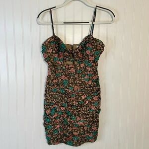 NWT ASTR The Label Ibiza Floral Ruched Cutout Mini Dress Green Floral Size Med